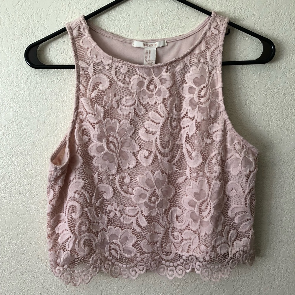 Lace detail soft pink sleeveless crop top